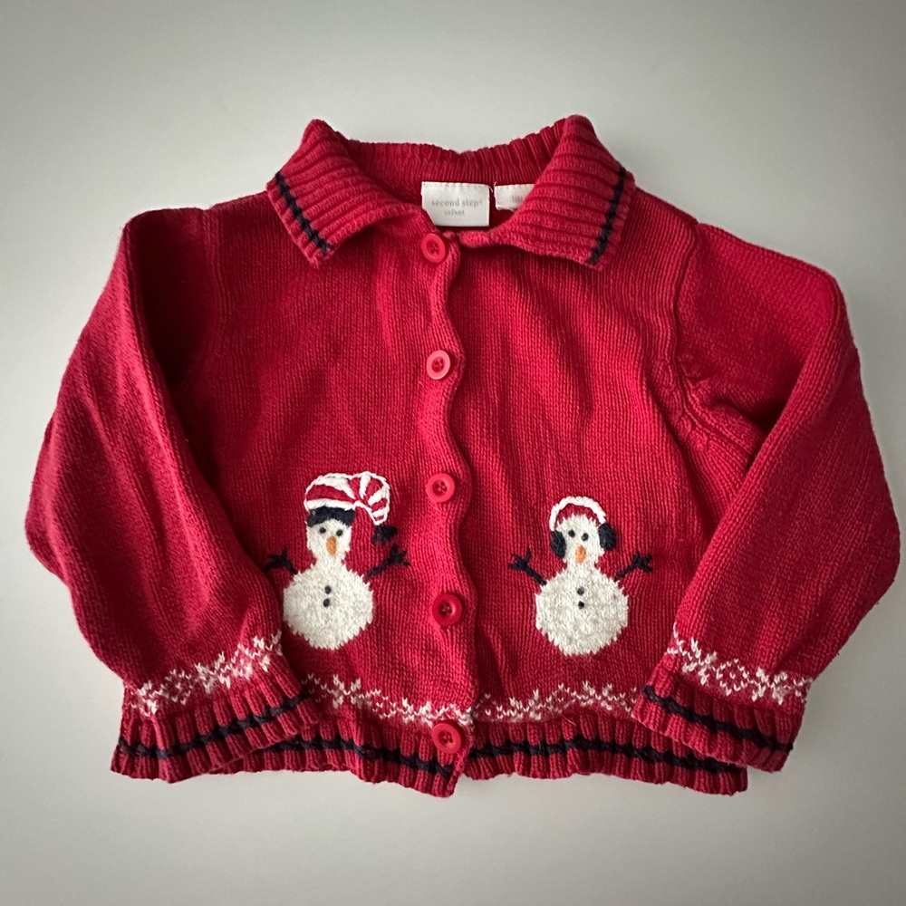 Second Step Infant Charming Red Kids Cardigan with Snowman Motif 18M